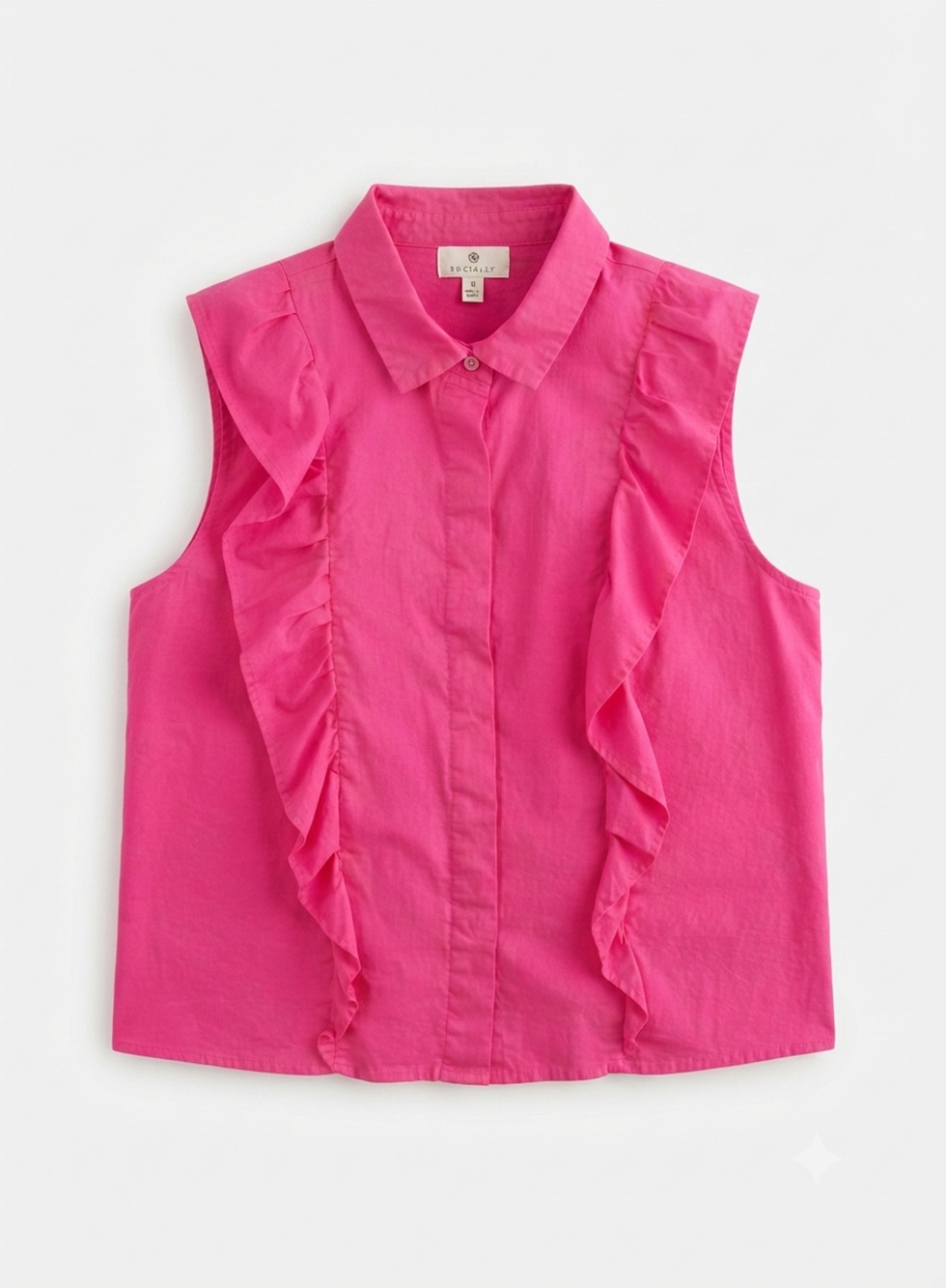 Socialite Hot Pink Ruffle Sleeveless Button Up Top Women’s Medium Barbie Chic